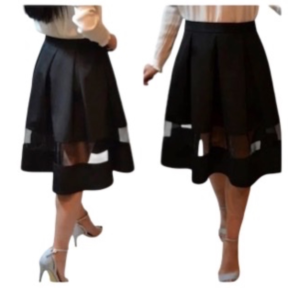 Express Black High Waist Mesh Insert Flare Skirt Size 00 - Picture 4 of 6